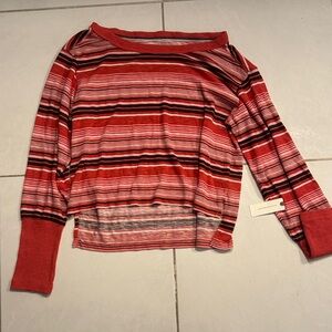 Pilcro Red and Pink Striped Long-Sleeve Tee